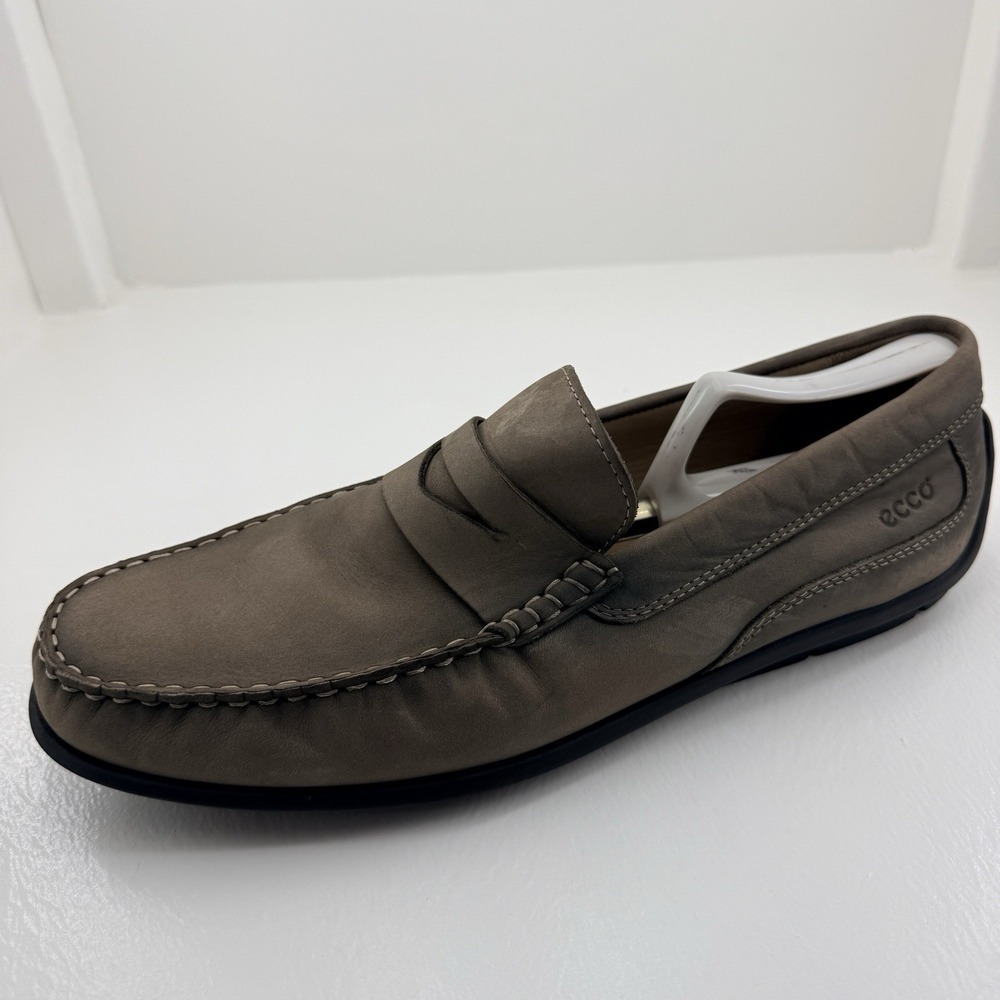ECCO Men's Extra Width Penny Loafers Taupe Nubuck Slip On Shoes US 11.5 EU 45